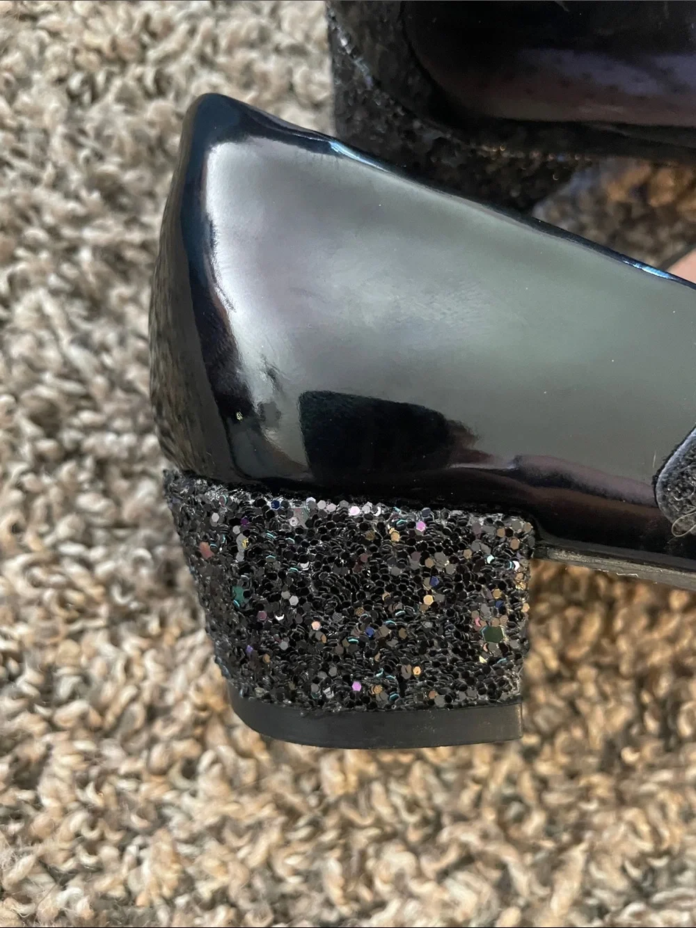 SO Smooth Black Memory Foam Dress Shoes with Glitter Block Heel